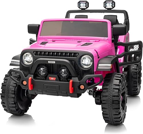 Auto de juguete de 2 plazas para niños, camión eléctrico de 24 V 4 x 4 con control remoto, motores de 4 x 200 W, color rosa intenso