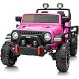 2 Seater Ride on Toy Car for Kids, 24V 4x4 Ride-on Truck Kids Electric Car w/Remote Control, 4x200W Motors - Hot Pink