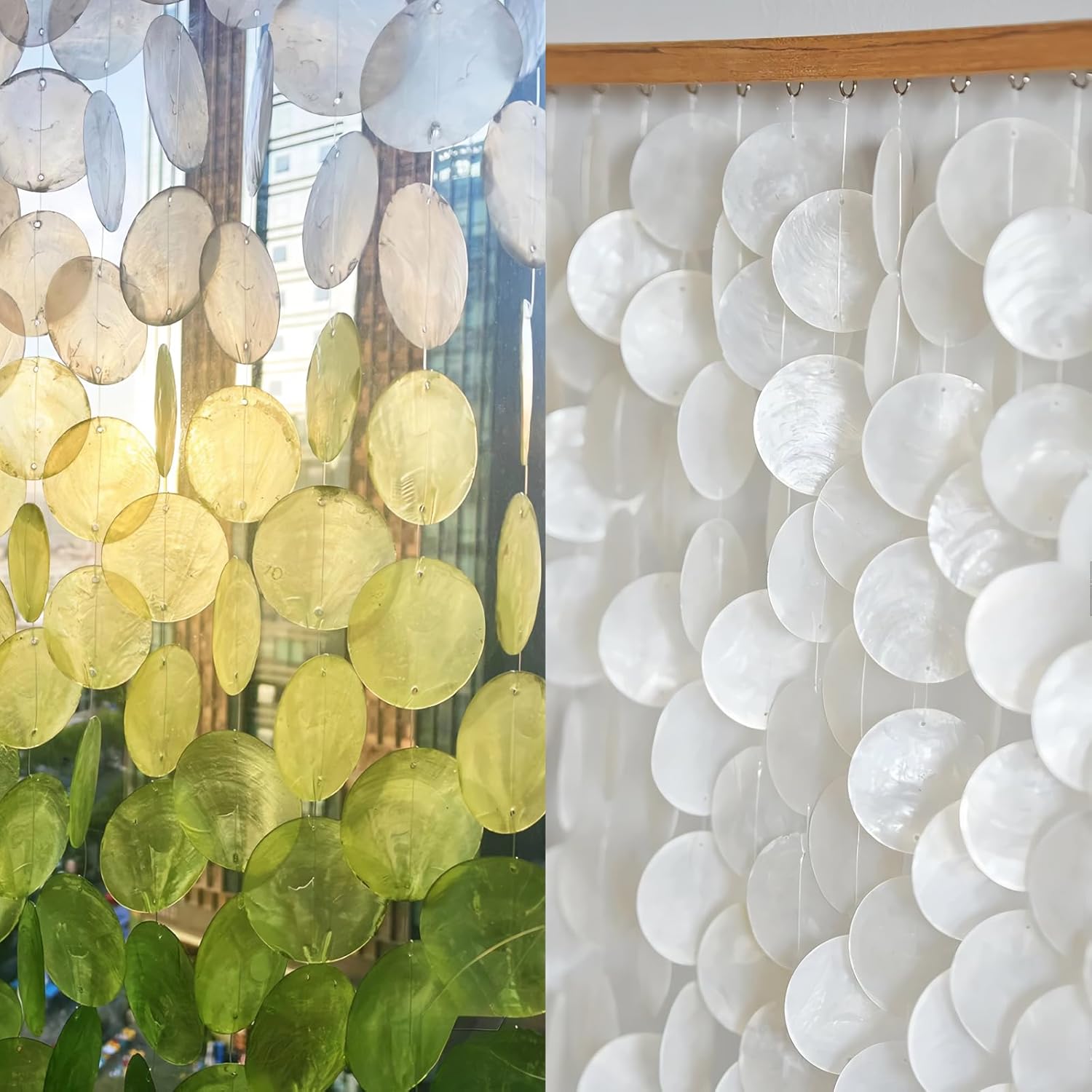 100PCS 2-in Round Shells Pieces with 2 Hole, Polished Round Shell Slice - Capiz Shells Pearl Coin Beads - Handmade Decorative Accessories for DIY(Yellow)