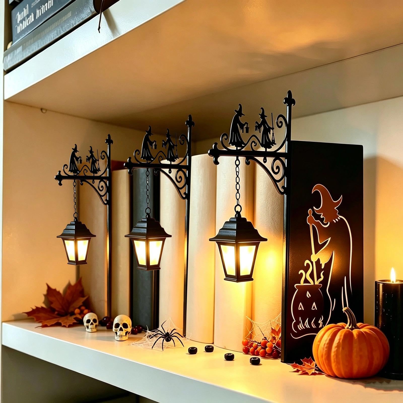 Bookshelf Lantern, Library Lantern Bookshelf Lamp, Library Lanterns Decorative Bookshelf Lighting, Bookshelf Lamp for Library Shelf, Mini Halloween Vintage Reading Book LED Nightlight (C-3Pcs)