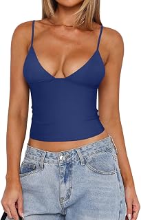 Butsmooth® Womens Sexy V-Neck Sleeveless Double Lined Going Out Y2K Trendy Cami Shirt Cropped Tank Tops