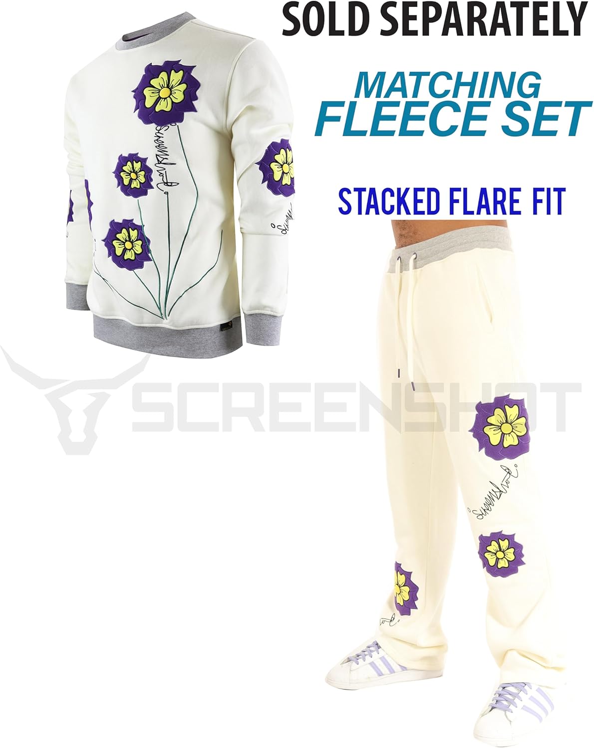 SCREENSHOT Fleece Pants 3202 Mens Streetwear Urban Fit Fleece Pants - Stacked Flare Sweatpants Ribbed Wasteband Drawstring - Image 5