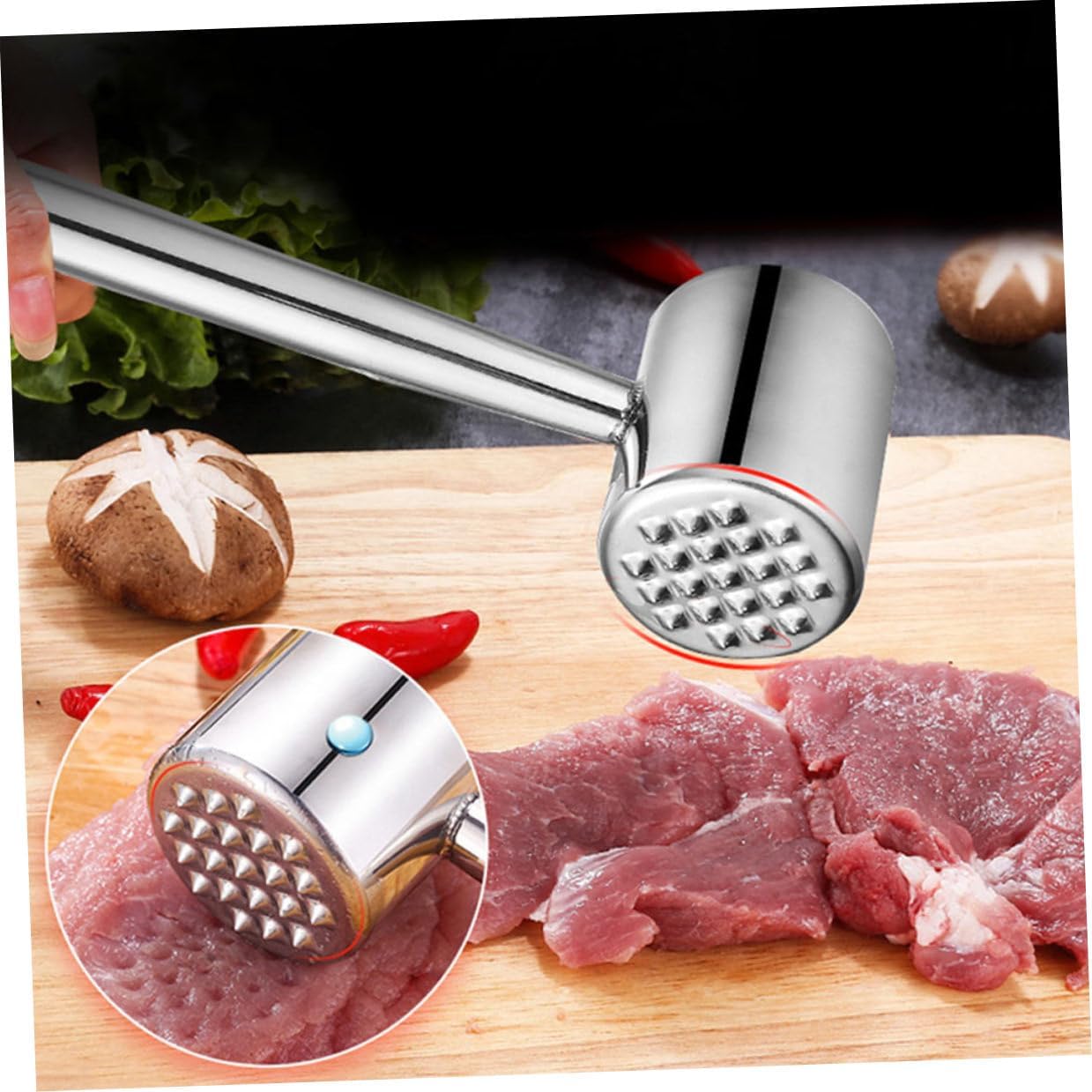2pcs Stainless Steel Meat Tenderiser Hammer Set, Dual-sided Beef and Pork Pounder Mallet for Kitchen Cooking and Steak Preparation