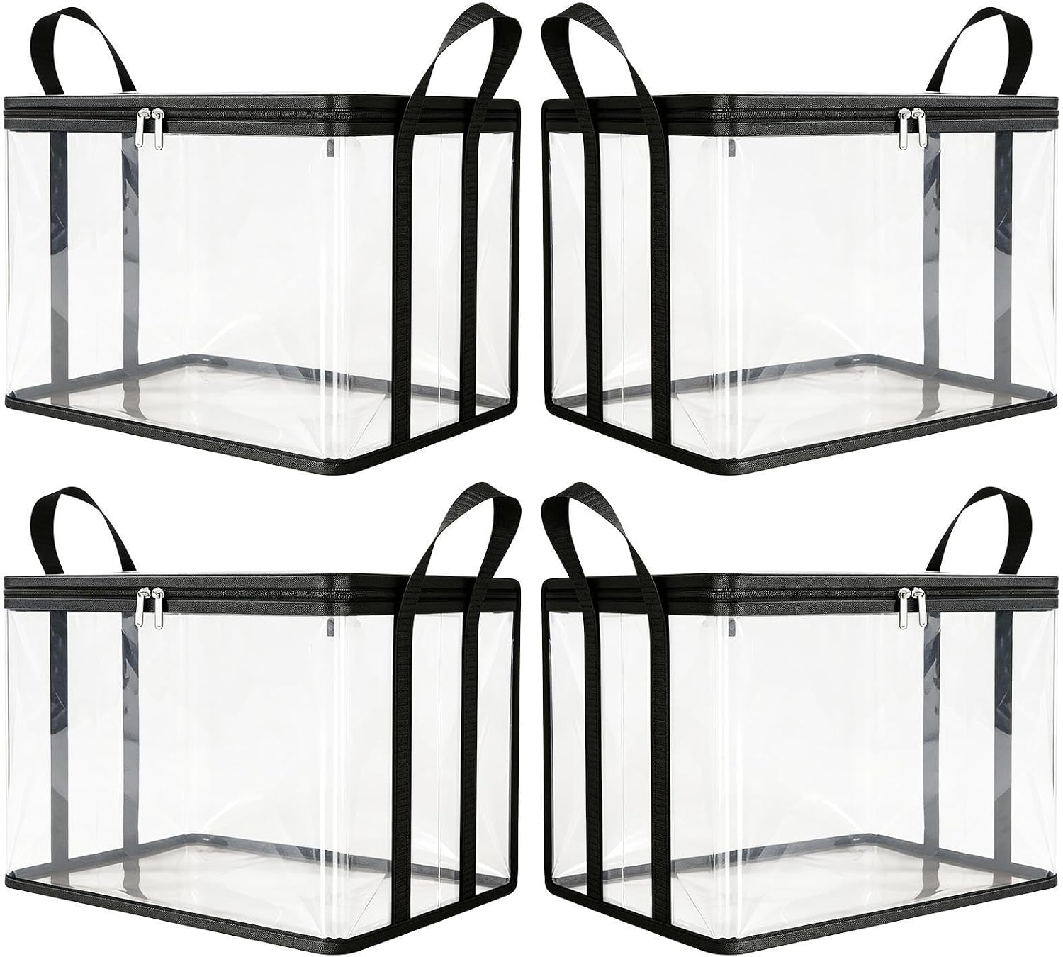 Transparent Organizer - 4-Piece Clear Storage Bags, Sturdy Clothes Containers, Moving Toy Holders | Heavy Duty Closet Cubes for Clothing Shoe Laundry Blanket Grocery Home Dorm