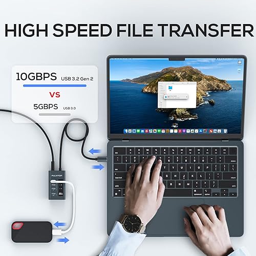 Miniatura 5 de Hub USB C alimentado, 7 en 1 USB C 3.2 Gen1 HUB 36W con último puerto de carga de salida PD20W, divisor USB de aluminio e interruptores individuales