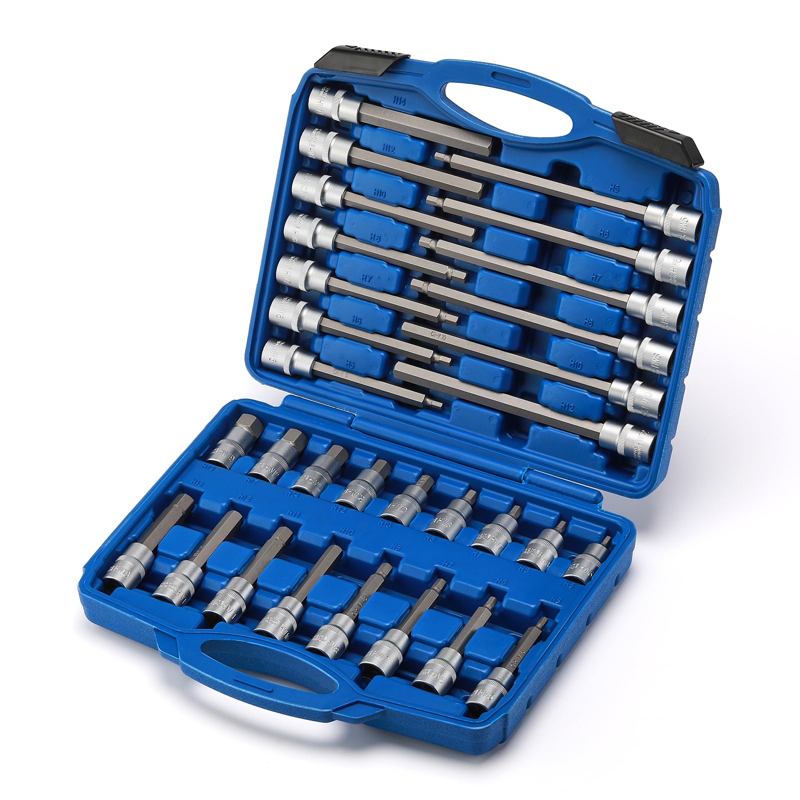 CASOMAN 1/2" Drive Hex Allen Key Bit Socket Set, H5-H19, CR-V, 30Pcs Extra Long Hex Bit Set, Extra Long Internal Hexagon Bit Socket Set - Image 2