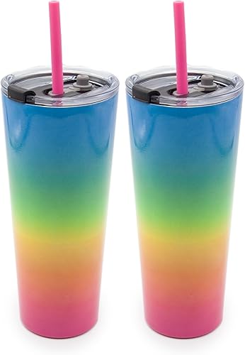 Miniatura 5 de Cambridge Juego de 2 vasos de paja con aislamiento de puntos multicolor de 24 onzas, 0