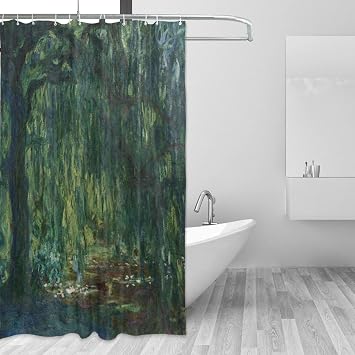 Shower Curtains for Bathroom Claude Monet Weeping Willow Waterproof Polyester Fabric Shower Curtain Set with 12 Hooks, 7272