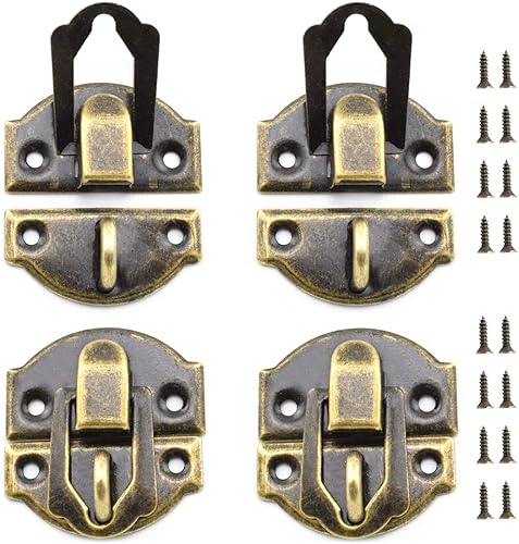 SDTC Tech Paquete de 4 cerrojos decorativos de bronce antiguo retro con tornillos a juego para cajones de gabinete, manualidades de madera