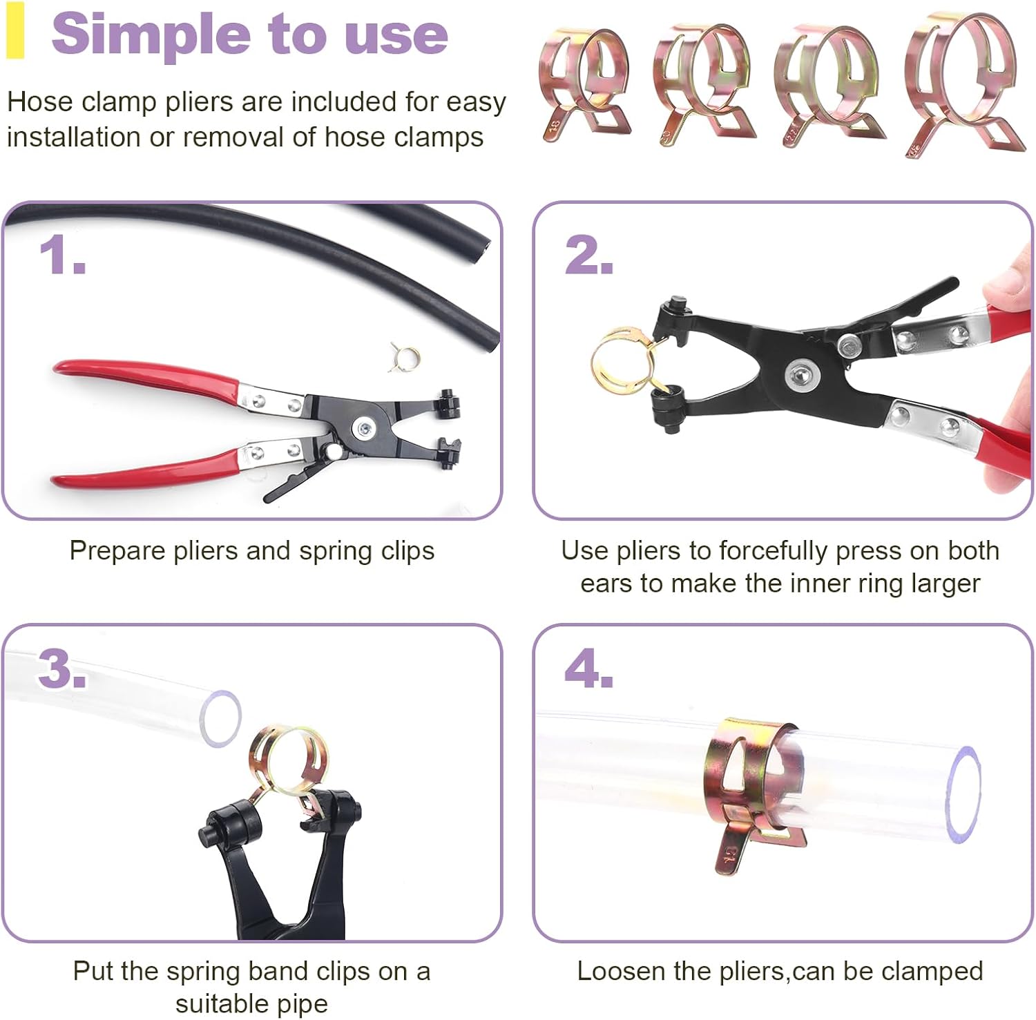 OCR 260 PCS 12 Sizes 6-25mm Fuel Line Spring Hose Clamps, Spring Band Type Spring Clips Clamps Kit, Silicone Vacuum Hose Pipe Clamp Steel Wire Air Tube Water Pipe Clip With a Hose Clamp Pliers