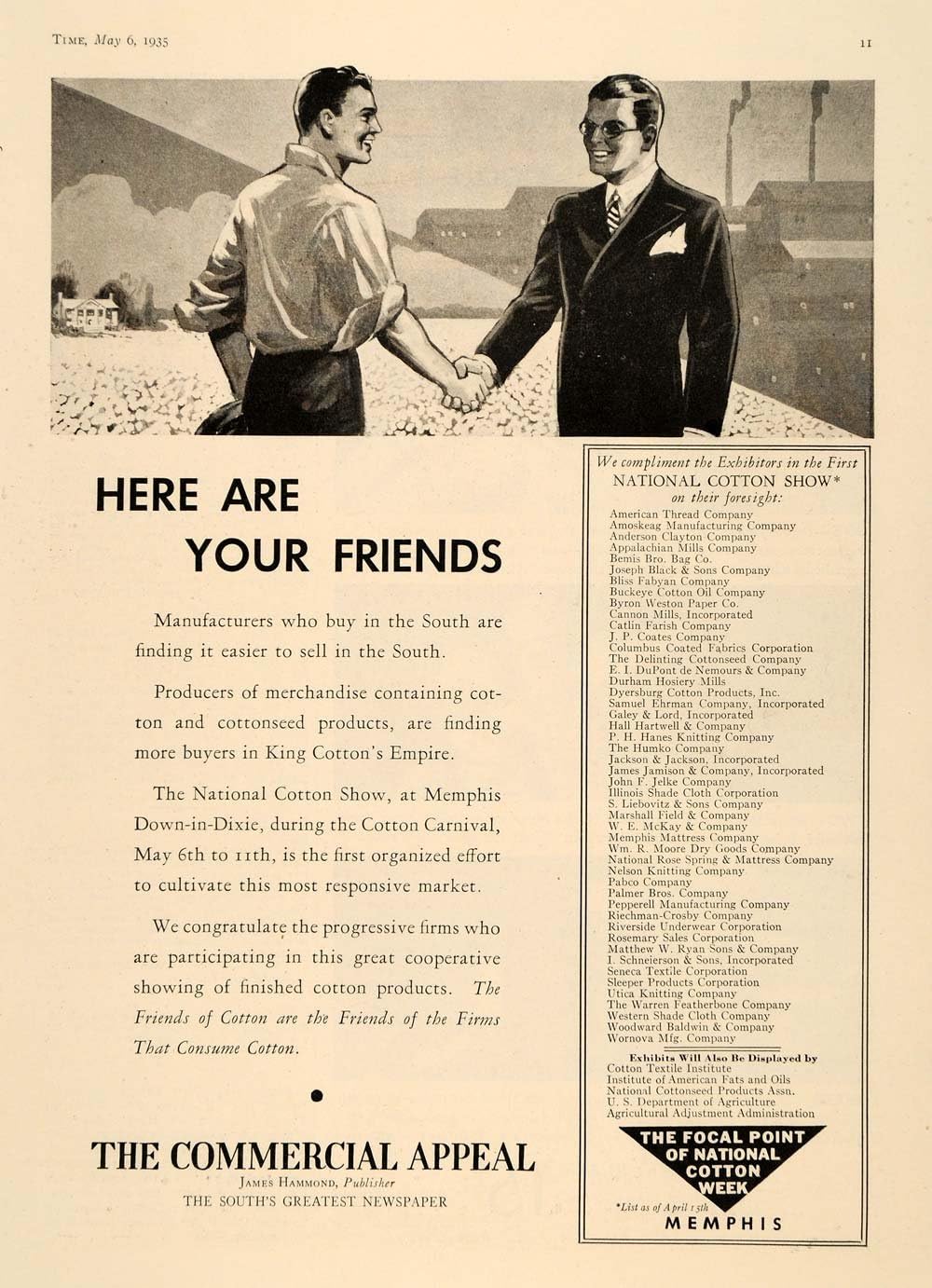 1935 Ad Commercial Appeal Hammond Cotton Show Dixie