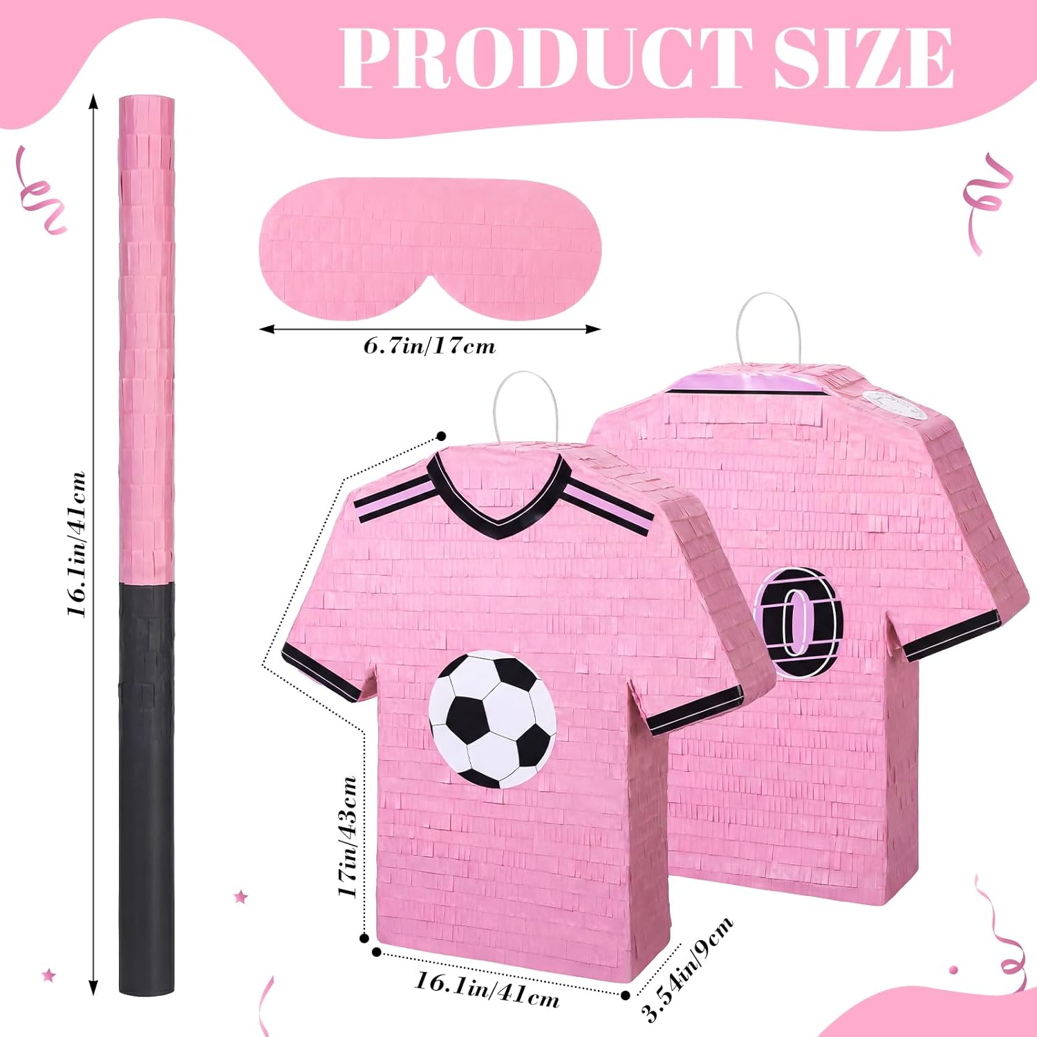 17" Pink Soccer Jersey Large Pinata Soccer Theme Birthday Party Supplies Hanging Pinata Game with Blindfold Bat for Futbol Athletic Events Celebrations Sports Party Decorations
