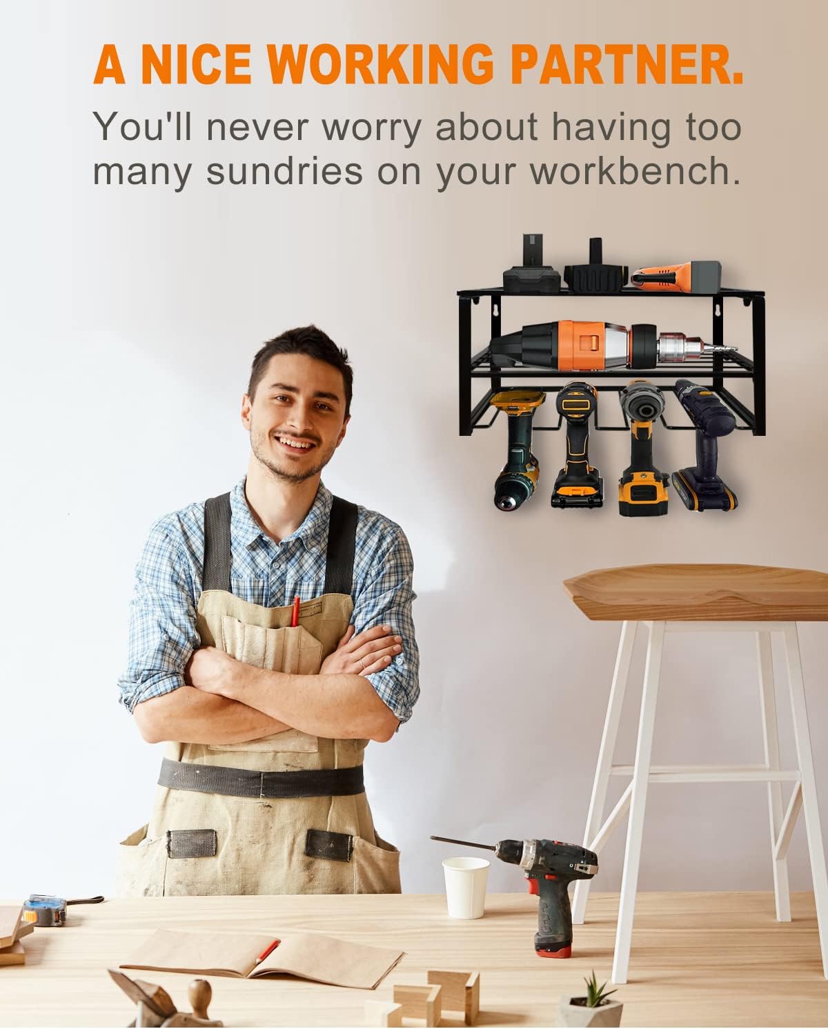 Power Tool Organizer, Wall Mounted Storage Rack,150lb Weight Limit Heavy Duty Floating Tool Shelf, Utility Holder for Drill & Screwdriver, Christmas Gift for Men Dad Father's Day