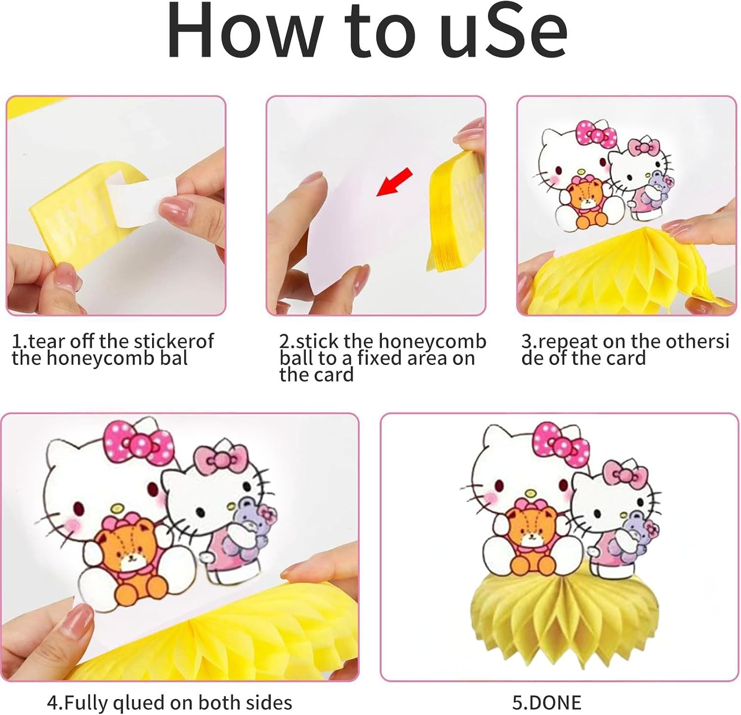8 Pcs Cute Cat Birthday Decorations, Cute Honeycomb Centerpieces for Birthday Party, Double sided Table Decorations Party Supplies