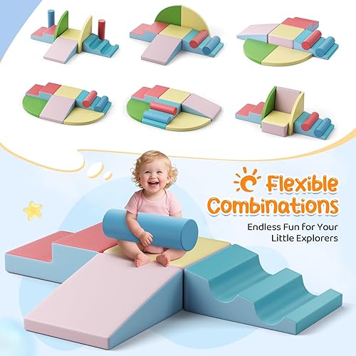 Miniatura 165 de Lischwert Bloques de escalada de espuma, juguetes de escalada suaves para niños pequeños, juego de espuma de 9 piezas para gatear y escalar con Verde