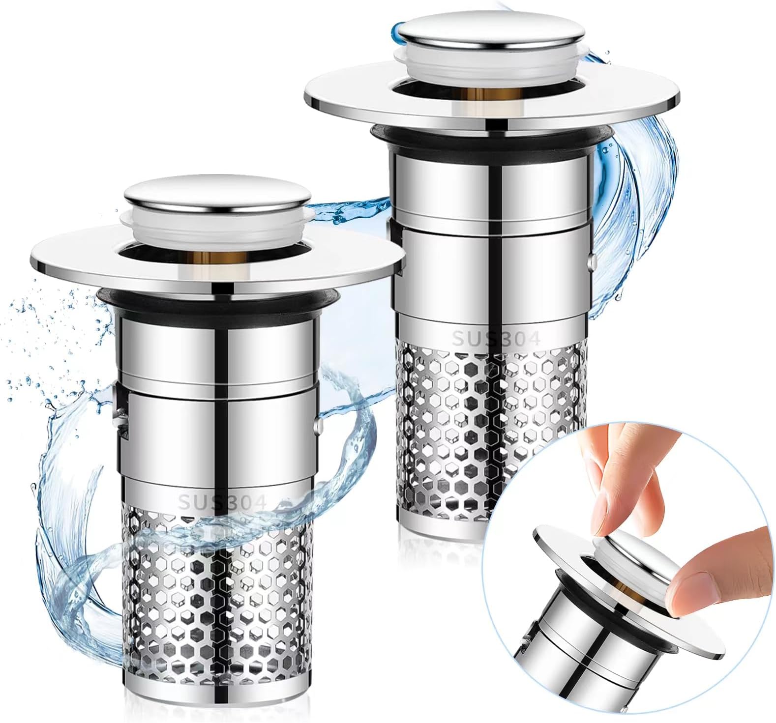 Bouchon Universel Pop-up Pour évier Salle De Bain Ou Cuisine - Noyau Rebond Argenté, Facile à Installer