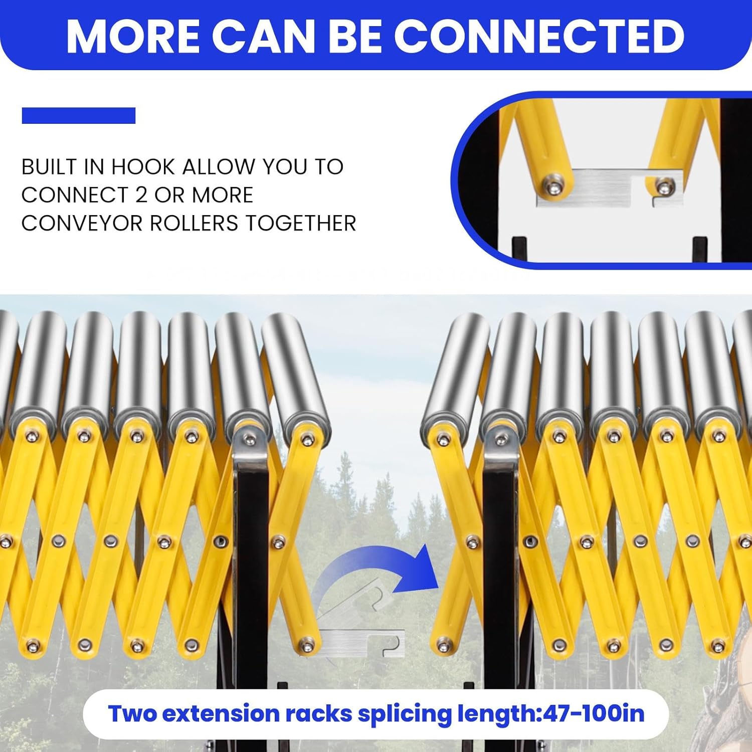 Roller Conveyor, 30"-50" Height Adjustable, 660lbs Heavy Duty Folding Roller Stand with Locking Swivel Castor, 22'' Wide Conveyor Belt for Infeed, Outfeed Table and Planer (Yellow 38MM)