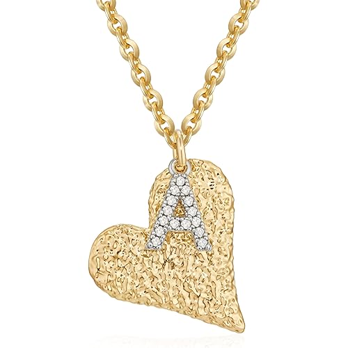Dremmy Studios 14K Gold Plated Initial Necklaces for Women - Dainty CZ Gold Necklace Personalized Letter Heart Pendant Gift for Her, Special Design Gold Jewelry for Women