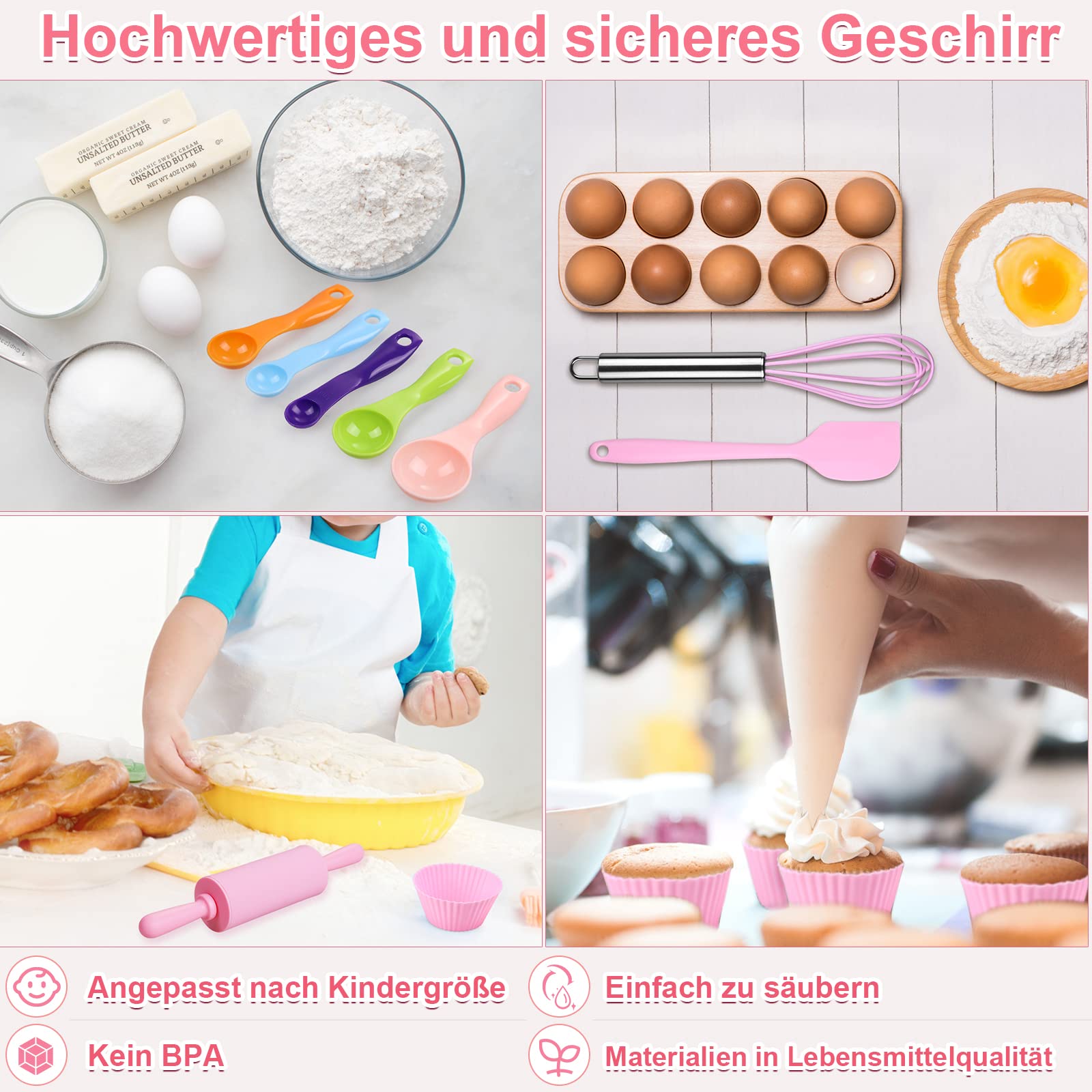 Kit Chef Cuisinier Enfant 3-7 Ans - Tablier, Toque, Ustensiles Pâtisserie Sécurisés