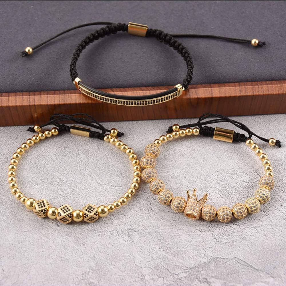 WFYOU Imperial Crown Bracelets for Men 18kt Gold Bracelet Cubic Zirconia Beads Bracelets Cross Bracelets Charm Men Luxury Gift - Image 5