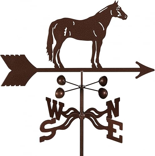 EZ Vane - Veleta de acero para caballitos de 21 pulgadas de altura, incluye soporte de metal de 4 lados, copas de viento y soportes, hecha a mano y