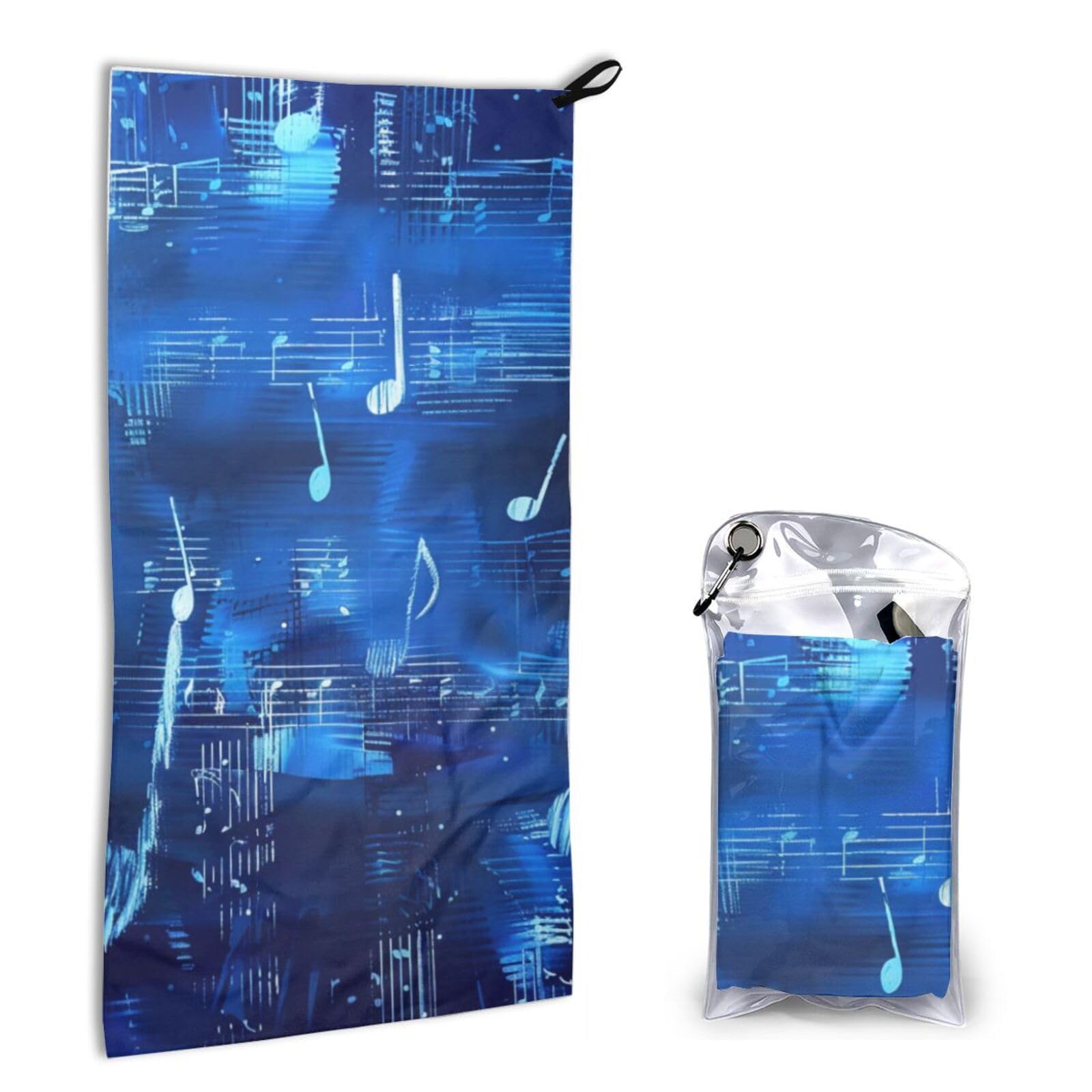 BWWHCCTI Quick Dry Hand Towel With Bag - Blue Musical Notes Printed Super Absorbent Face Cloth Microfiber Travel Sports Towels 40x80cm