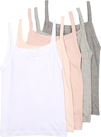 TAHARI Girls Basic Cami Everyday Undershirt 5-Pack, Gray Neutral, Large