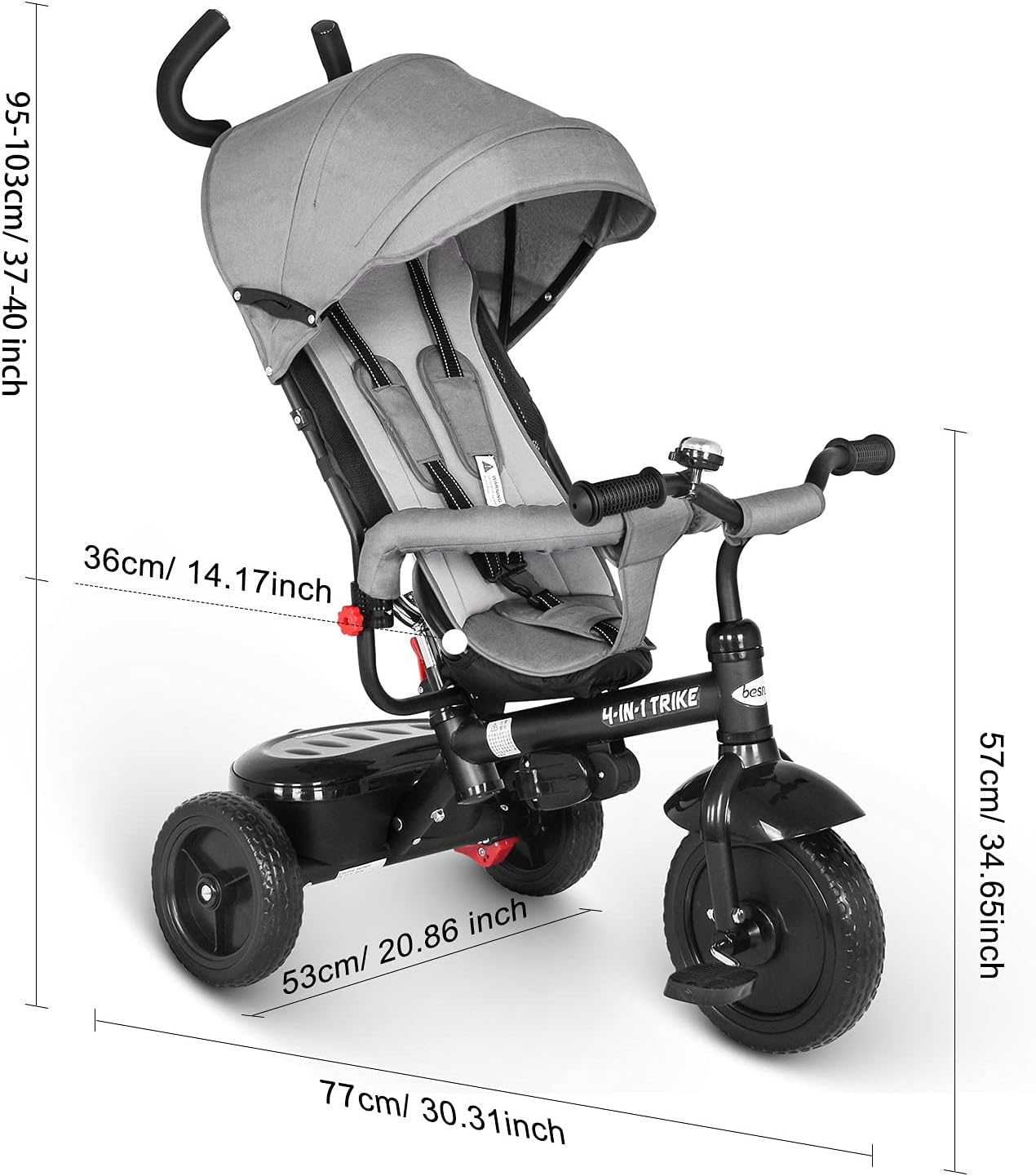 besrey Toddler Tricycle 4 in 1 Kids Trike with Parent Push Handle for 1 to 6 Years Old Baby Boy Girl Toy Gray : Sports & Outdoors