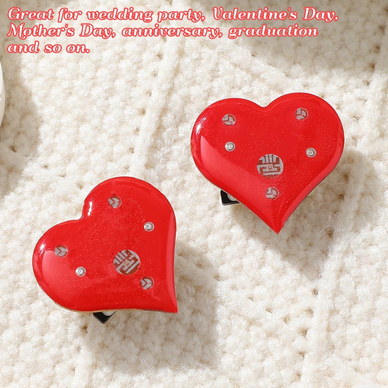 Amosfun 20pcs Valentine's Day Red Heart Brooch Pins LED Flashing Brooch Pins Wedding Birthday Party Favors