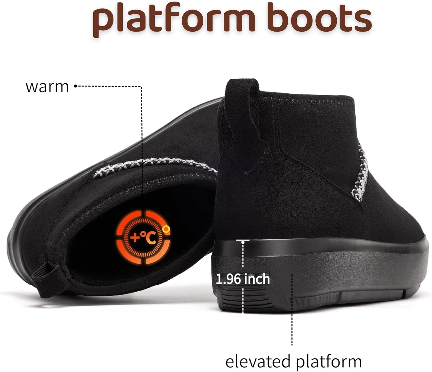 Suede Platform Mini Winter Boots for Women Faux Fur Lined Ankle Short Boots Non Slip Outdoor Snow Warm Booties Shoes