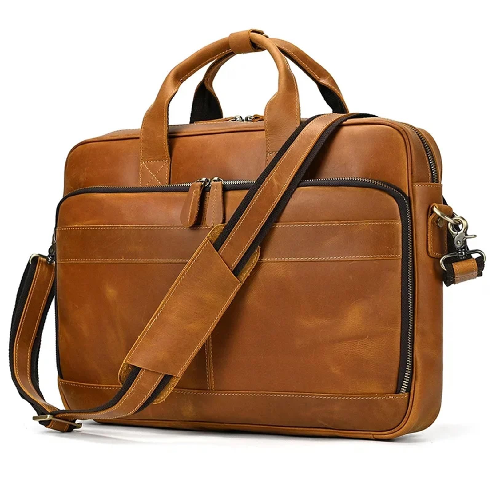 Maletines Bolso de negocios 17,3" piel auténtica for portátil, bolso hombro gran capacidad, maletín trabajo for hombre