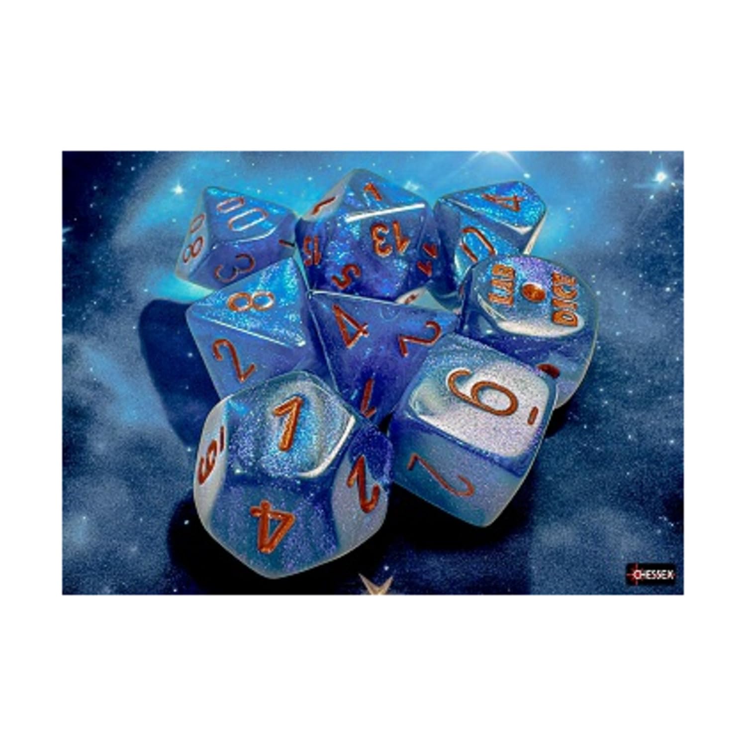 Chessex - Lab Dice 9 - Borealis Polyhedral 7 Dice Set - Midnight/Copper