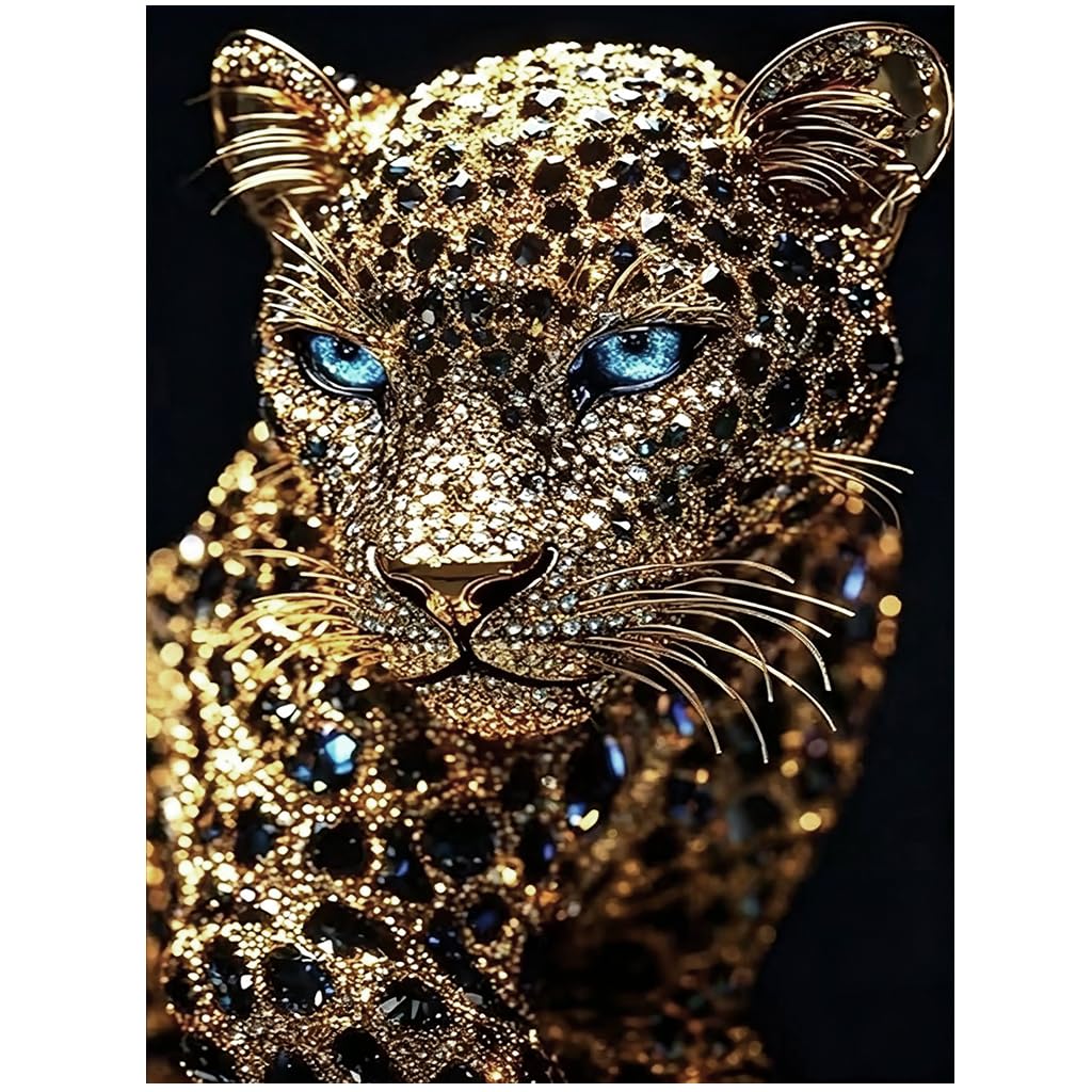 HASTHIP® Diamond Art Kit Black Cheetah 5D Round Full Drill for Decor