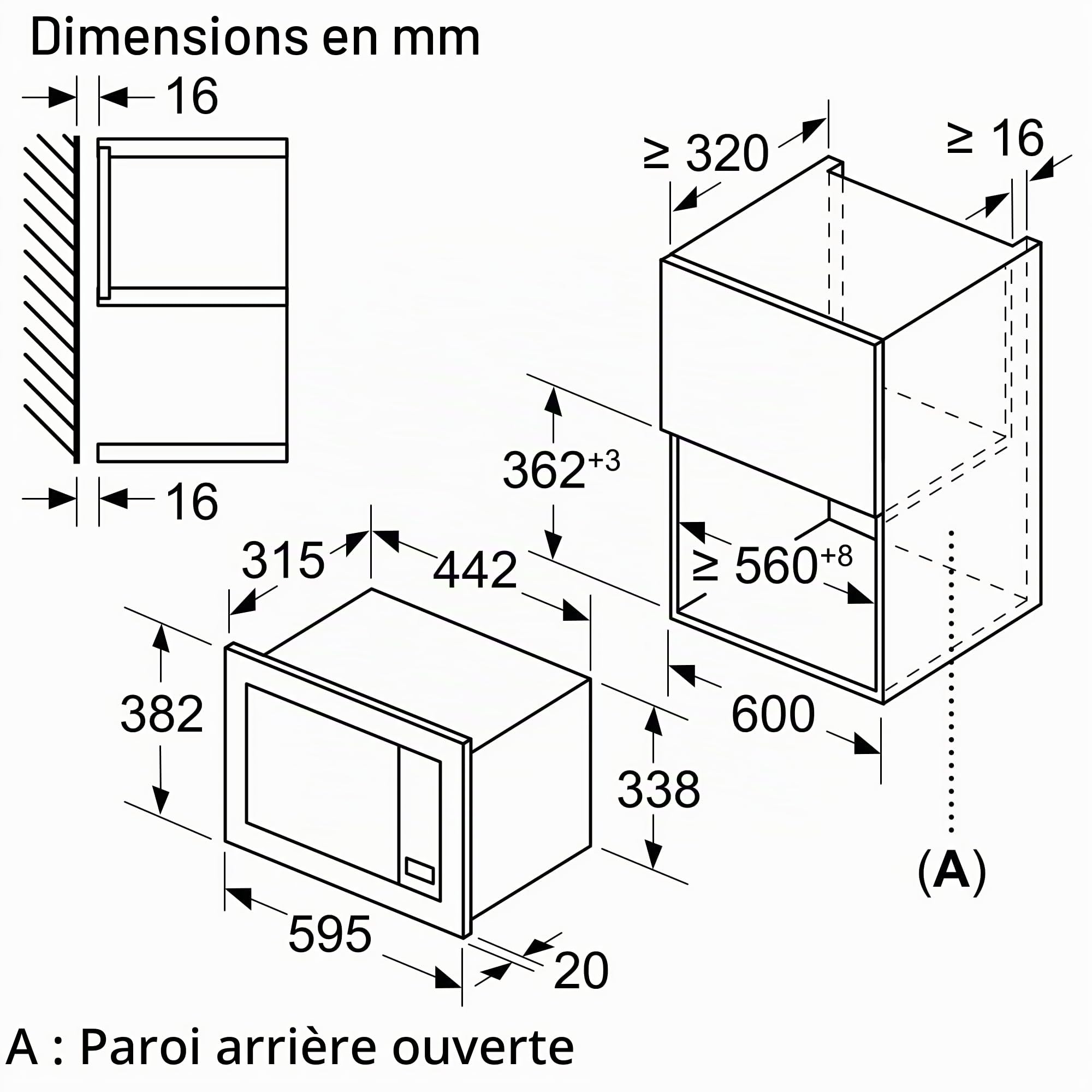 Bosch Elettrodomestici BEL623MS3 Série 2, Micro-ondes encastrables, 60 x 38 cm, acier inoxydable