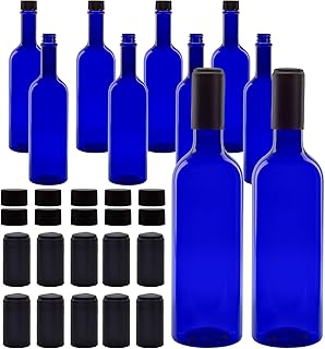 Cornucopia Brands Plastic Wine Bottles (10-Pack, Blue); Empty PLASTIC Bordeaux-Style Wine Bottles w/Screw Caps and Seals