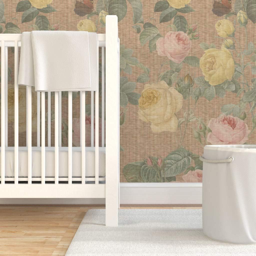 Peel & Stick Wallpaper 3ft x 2ft - Rose Floral Victorian Garden English Spring Flower Vintage Shabby Chic Custom Removable Wallpaper by Spoonflower