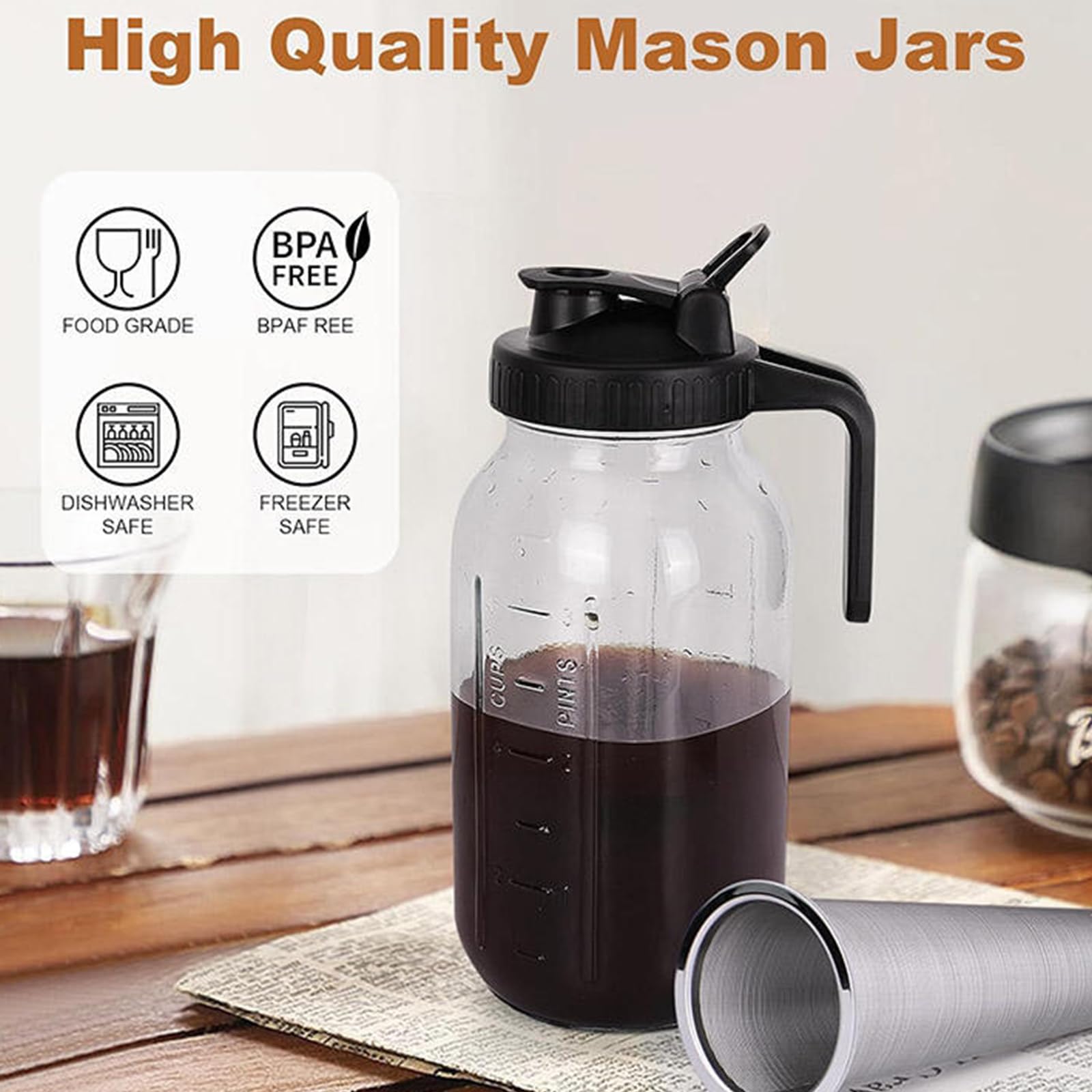 Cafetière à infusion froide 2 L en acier inoxydable pour café glacé et thé glacé