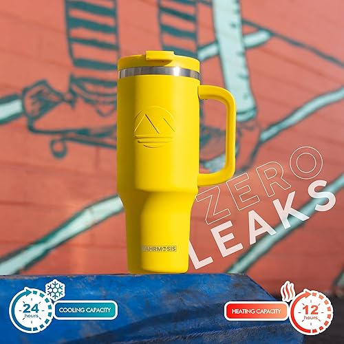 Miniatura 5 de Vaso de 40 onzas con asa y popote aislado que cabe en el portavasos para bebidas calientes y frías, vaso a prueba de fugas con pajilla, taza de