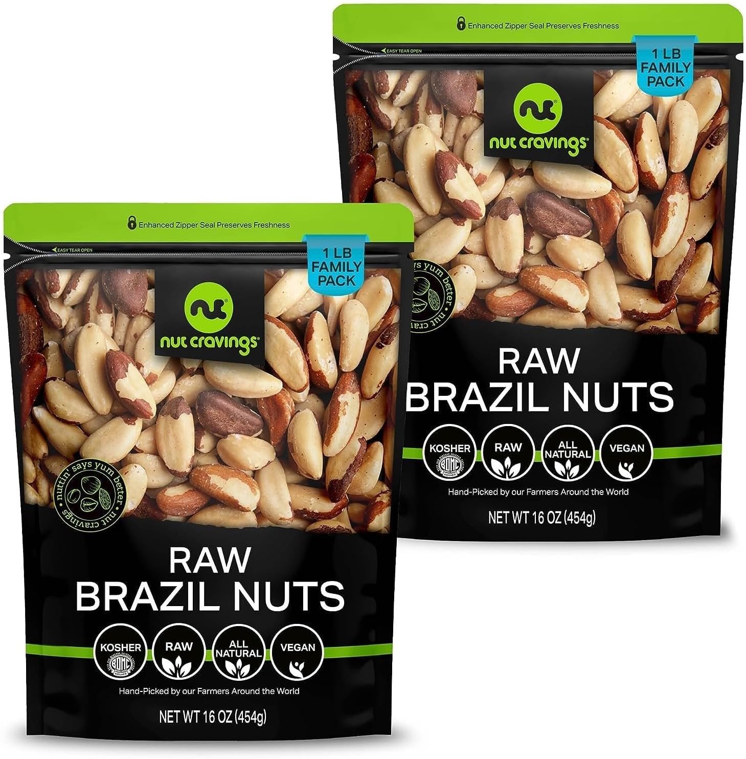 Raw Brazil Nuts, Unsalted, No Shell, Whole, (16oz - 2 Pack) Packed Fresh in Resealable Bag - Kosher Healthy Snack, Food Assortments