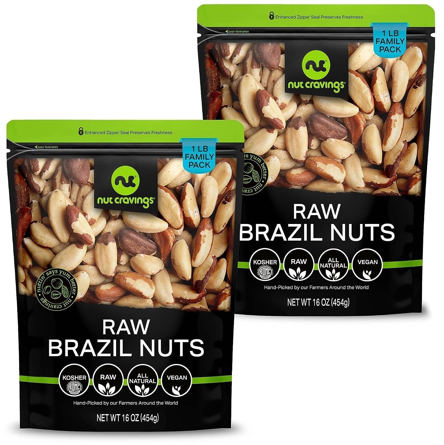 NUT CRAVINGS - Raw Brazil Nuts, Unsalted, No Shell, Whole, (16oz - 2 Pack) Packed Fresh in Resealable Bag - Kosher Healthy Snack, Food Assortments