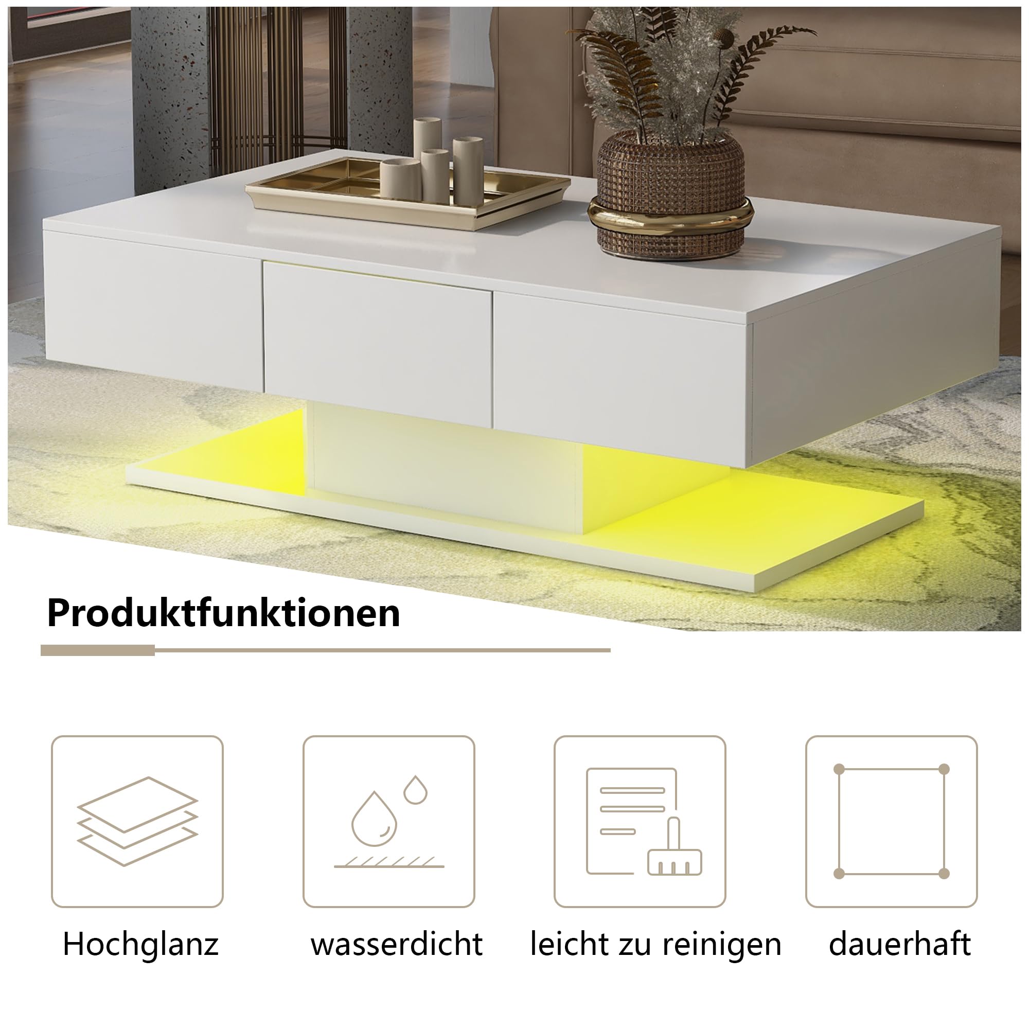 Woonkamer Salontafel Met 2 Lades Hoogglans Salontafel Kantoor Woonkamer Moderne Salontafel Met Witte Lades Laden Grote Salontafel Hoogglans Salontafel 100 Cm