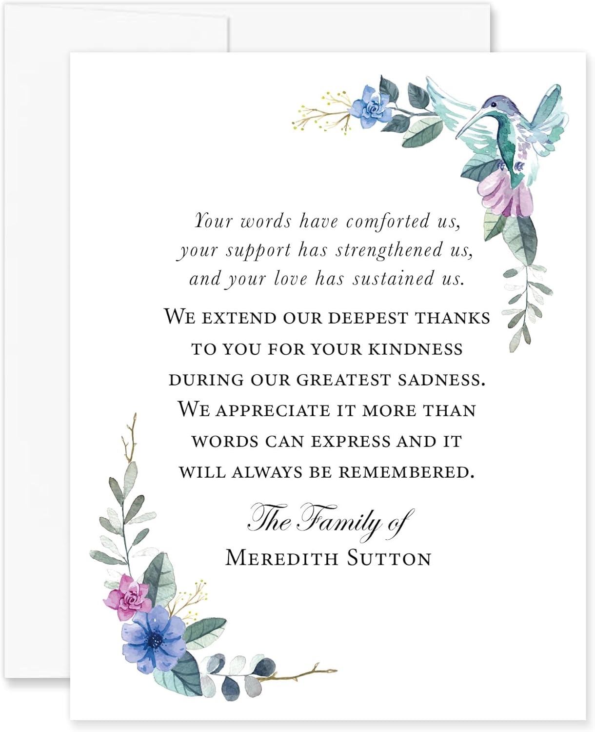 Hummingbird Personalized Sympathy Thank You Cards, 5.5x4.25 Funeral Thank You Cards, Bereavement Notes with Envelopes