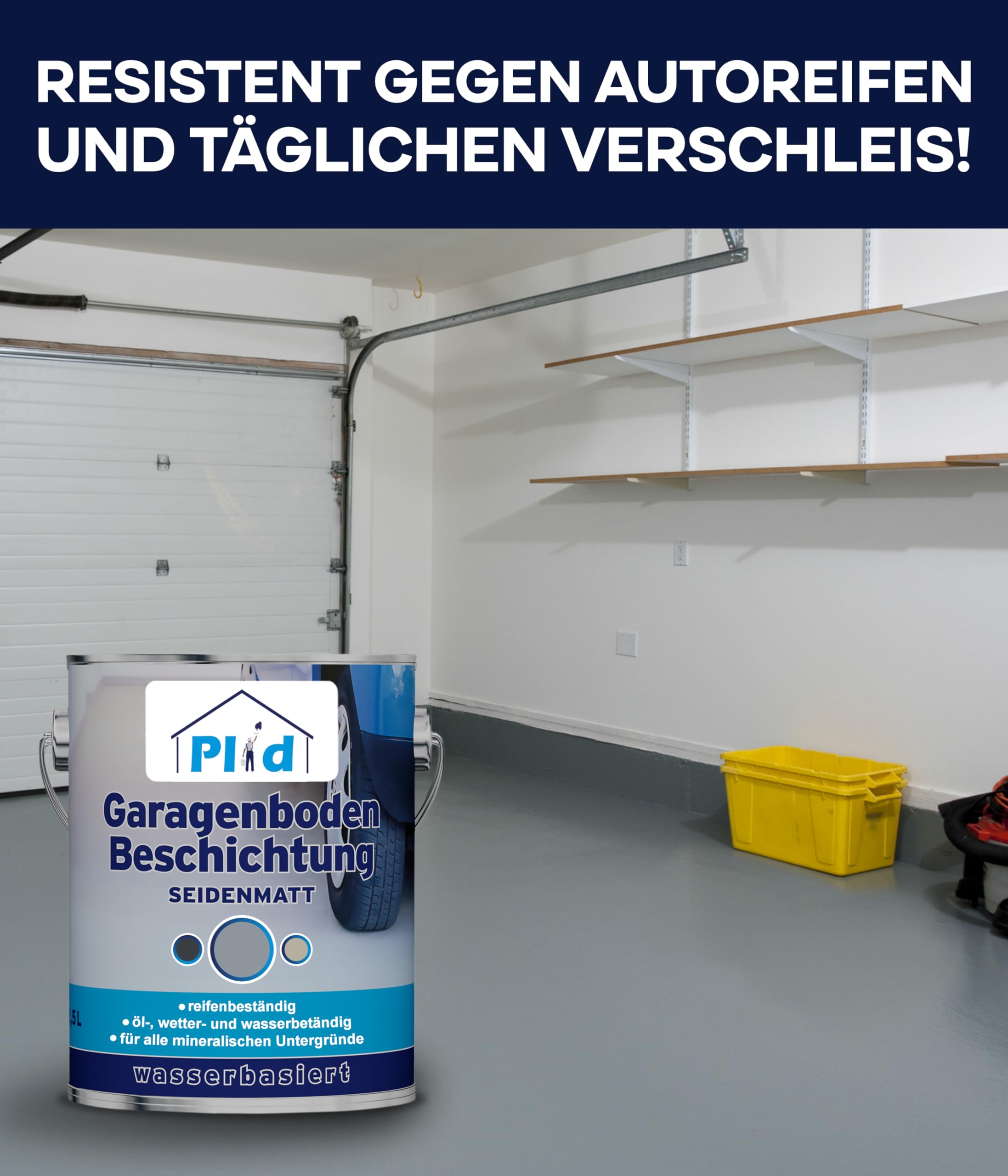 Plid® Garagenbodenbeschichtung Betonfarbe Außen & Innen frostsicher [5L Silbergrau] - Wasser & Wetterbeständig - Garagenbodenfarbe - Bodenbeschichtung Außen - Betonversiegelung Außenbereich