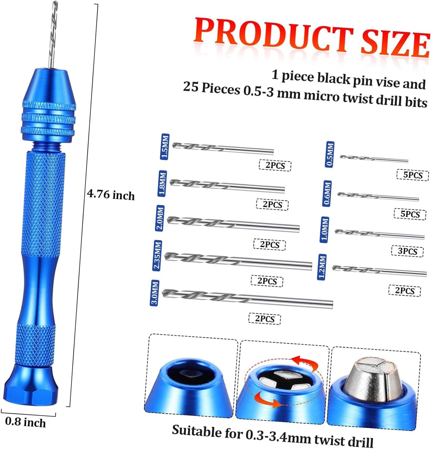 76-piece Mini Precision Pin Vise Hand Drill Set Woodworking Drilling Tool Kit Manual Work Drill for Electronics Model Decor (blue)