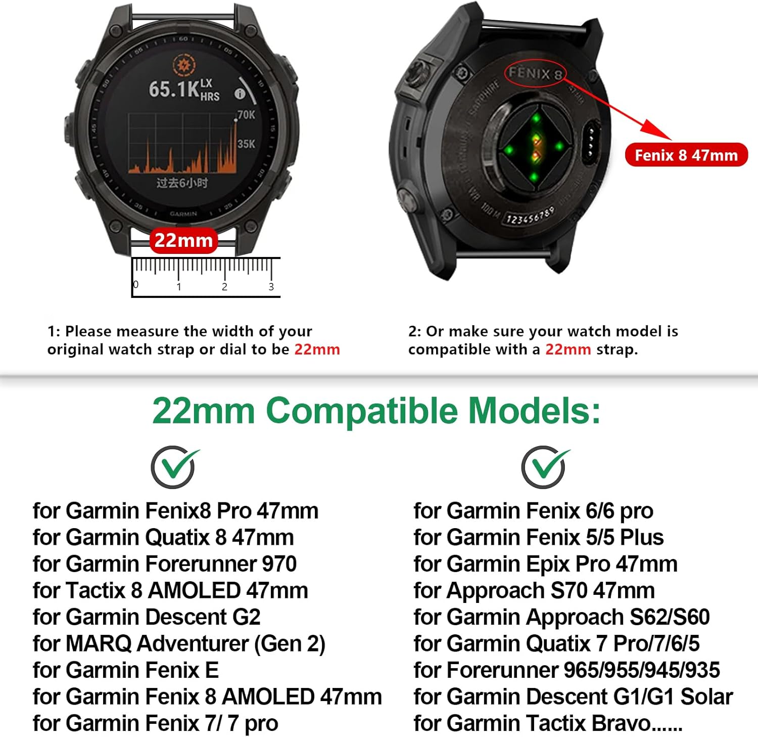 EZMVZKU 22mm Quickfit Silicone WatchBand for Fenix 8/8Pro 47mm/Fenix 7/6/5/7 Pro/6 Pro/5 Plus,Sport Band Straps for Forerunner 970 965 955/Quatix 8/tactix 8 AMOLED/Approach S70 47mm/S62/Descent G2/G1 - Image 2