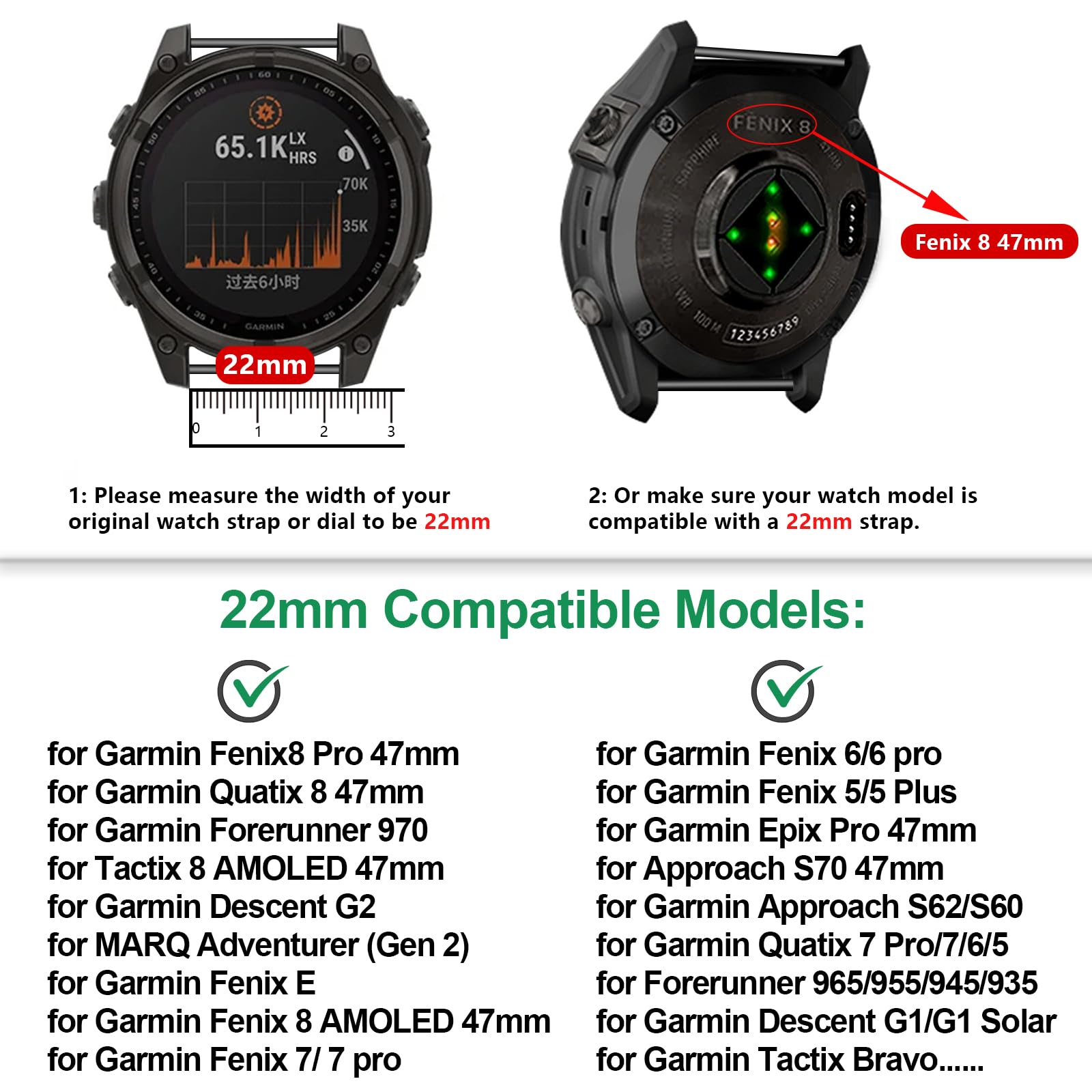 EZMVZKU 22mm Quickfit Cinturino per Garmin Fenix 8 AMOLED-47mm/ E/Fenix 7/7 pro/Fenix 6/6 pro/Fenix 5/5 Plus,Silicone Sport Cinturino di Ricambio per Garmin epix Pro 47MM/Forerunner 965/955/945/935