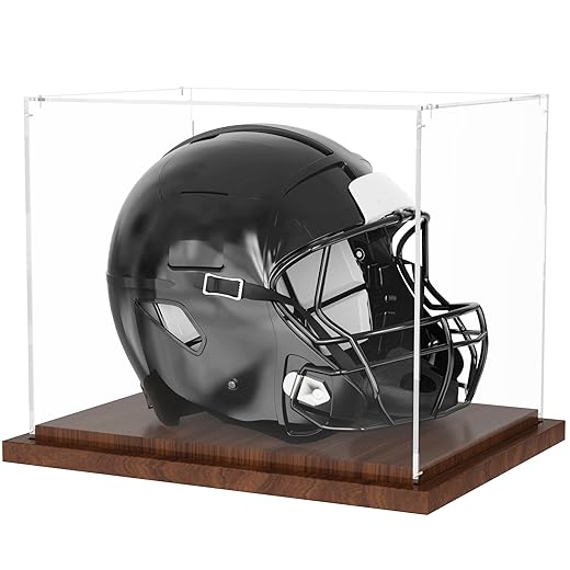 VGMiu Football Helmet Display Case with Wood Base, Clear Acrylic Helmet Display Box Dustproof Displays Case for Helmets, Sports Collectibles, Memorabilia Displays