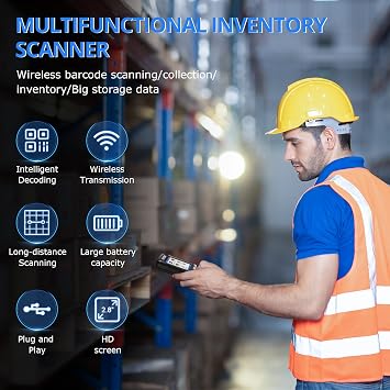 1D Barcode Scanner Collector's Inventory Counter with 2.4 GHz Wireless USB Receiver Long Transmission Distance Multifunctional 2.8 Inch LCD Screen Barcode Reader