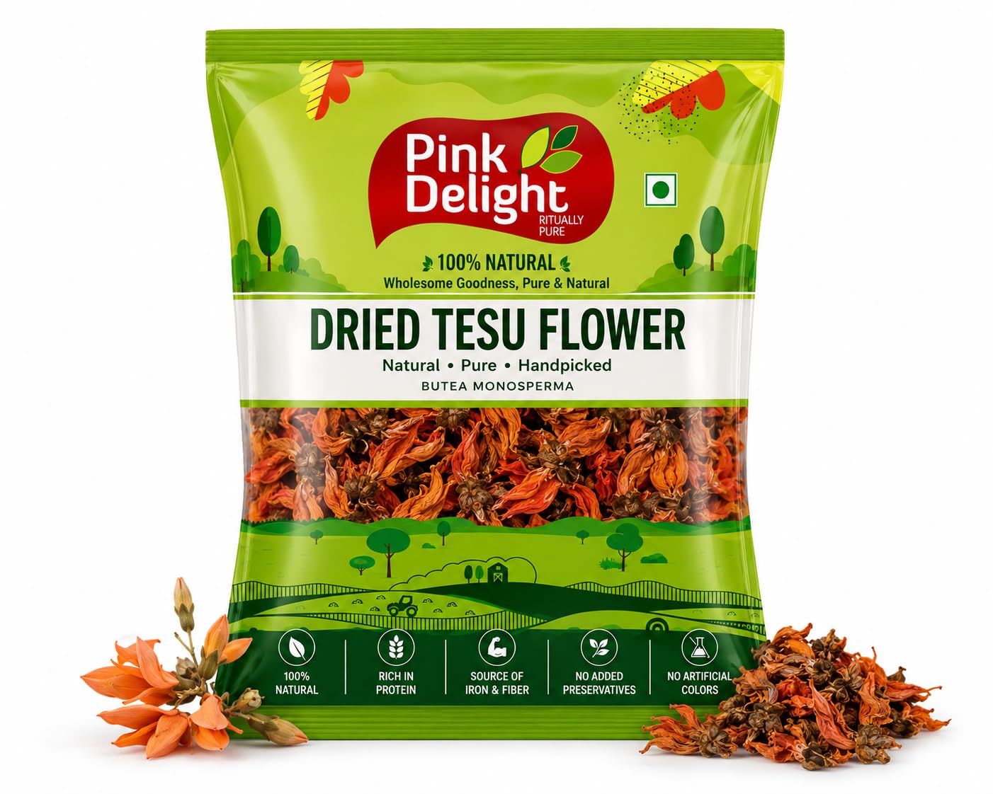 Pink Delight Dried Tesu Flower (Palash Phool) | Whole Butea Monosperma Flowers | Naturally Sun Dried, Handpicked & Hygienically Packed | 200 Gm Pack-image-44