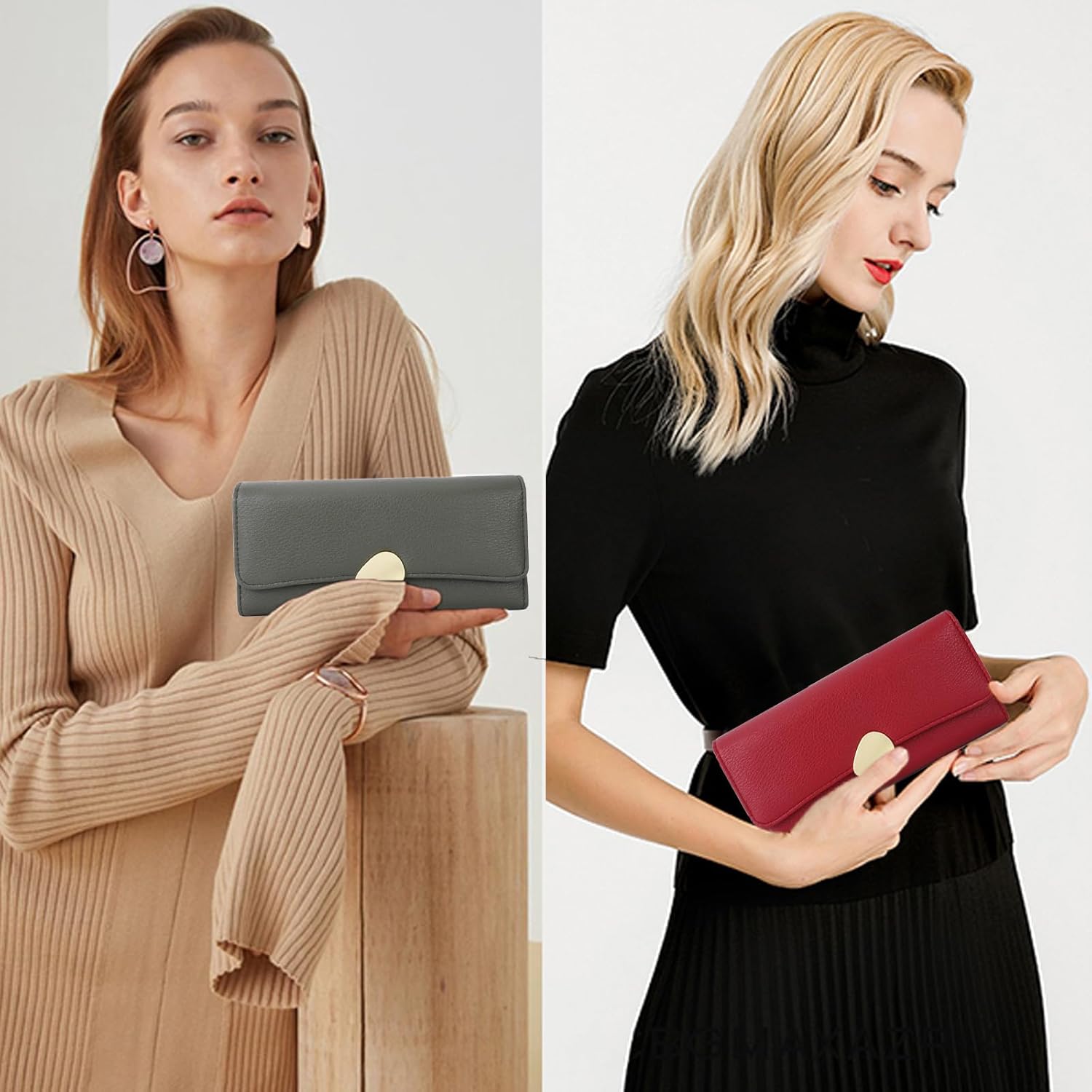 Mokoze Trifold Wallet Women, Clutch Wallet with PU Leather Zip Pocket Large Capacity Ideal Accessory for Gifts, Everyday Life and Business Occasions(Red) - Image 7